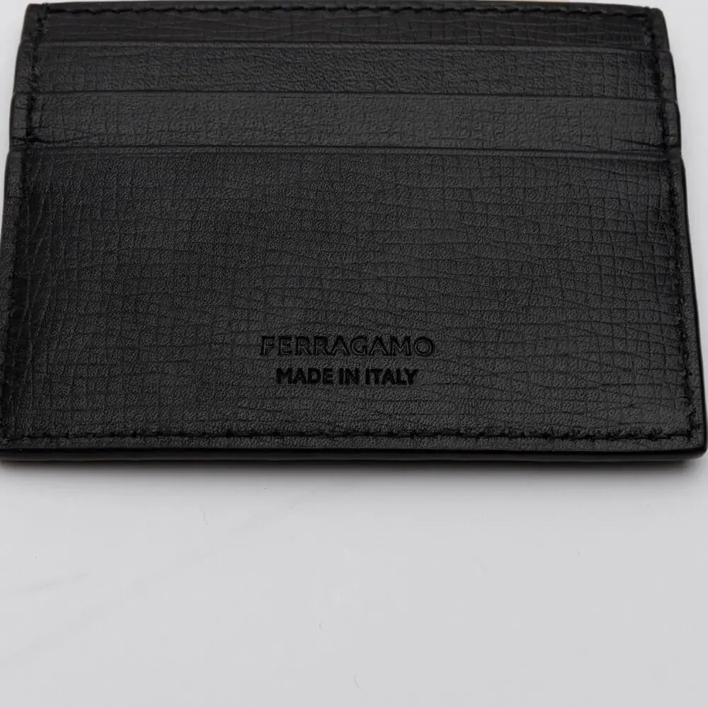 Ferragamo Men New Revival Leather Card Case Black